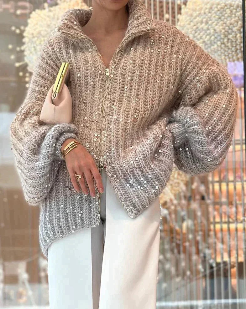 Selina - Den elegante, glitrende cardigangenseren med glitter på siden