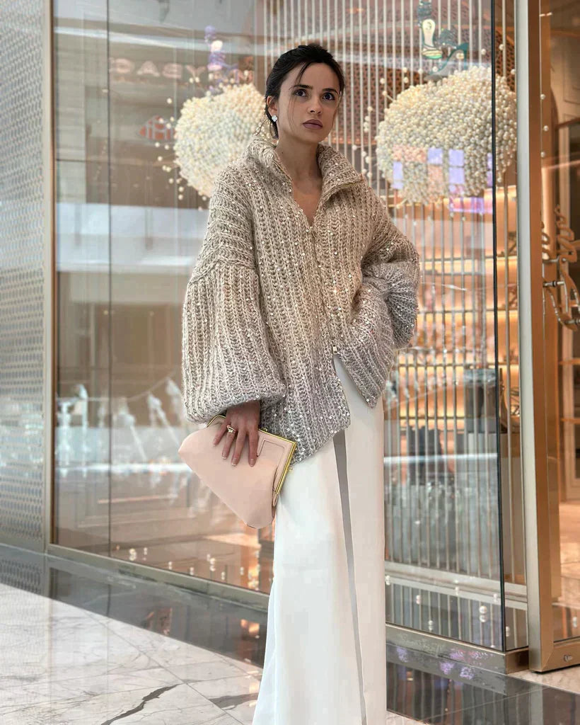 Selina - Den elegante, glitrende cardigangenseren med glitter på siden