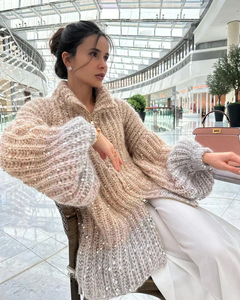 Selina - Den elegante, glitrende cardigangenseren med glitter på siden