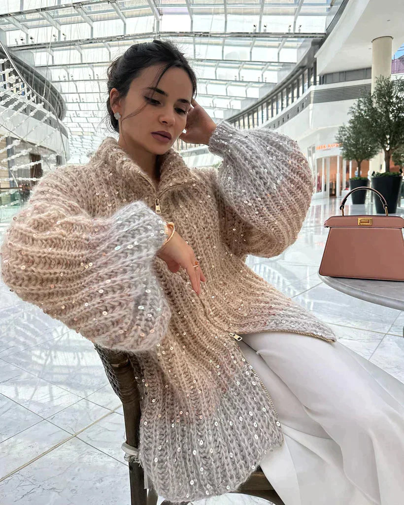 Selina - Den elegante, glitrende cardigangenseren med glitter på siden