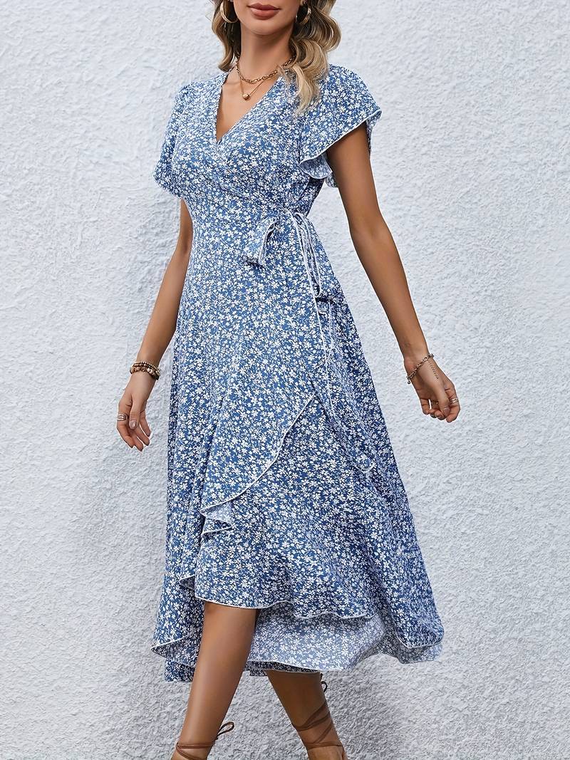 Blomstret slå-om-kjole med peplum