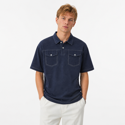 Denim Polo til Herre – Kortermet Polo med Doble Brystlommer