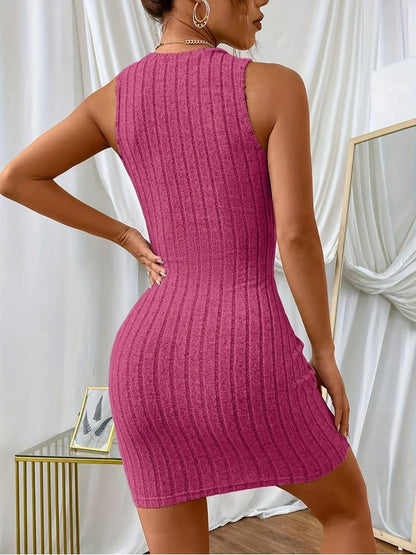 Ribbestrikket bodycon-kjole i stretch