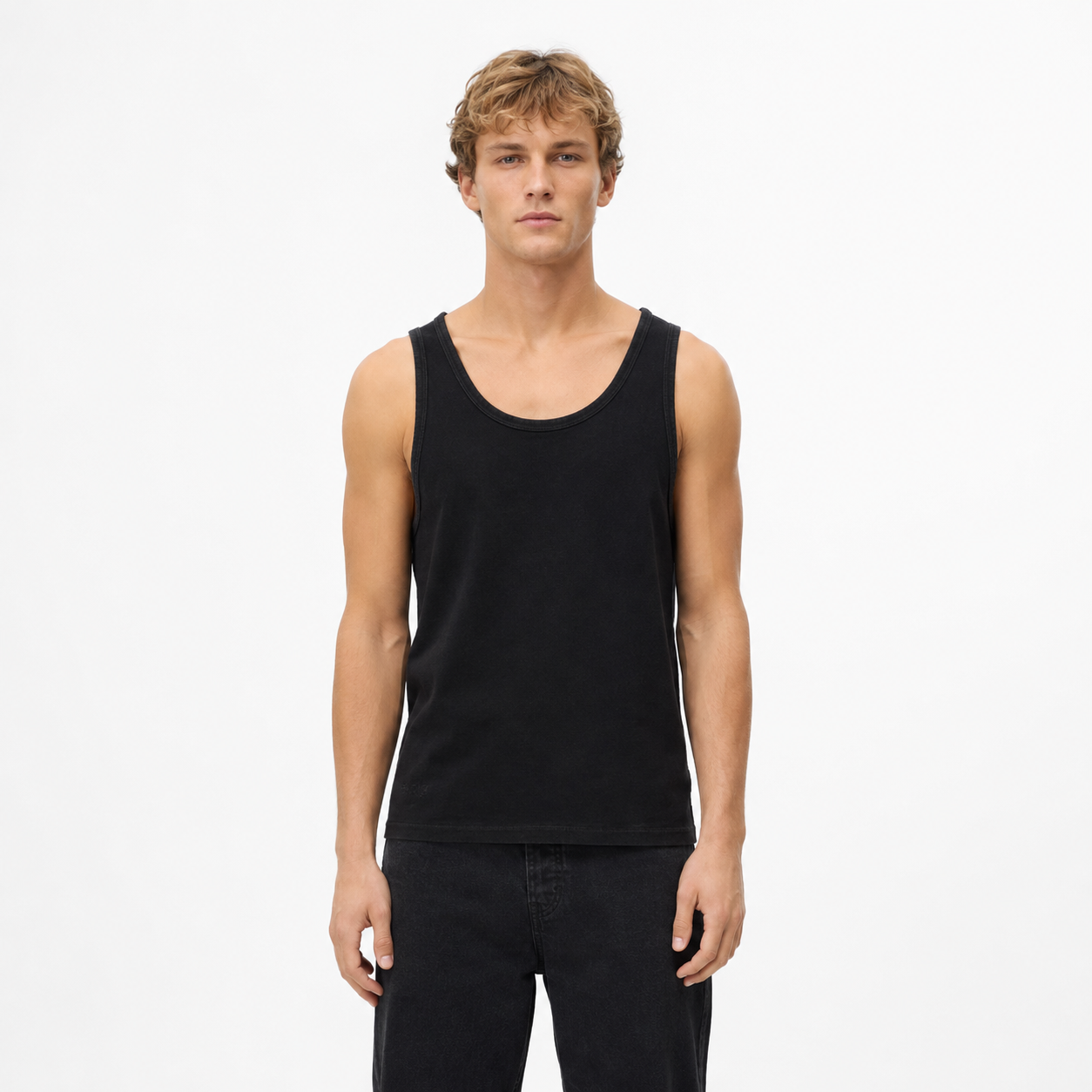 Vintage Tank Top til Herre – 280gsm Ermeløs T-skjorte for Sommer og Trening – Kullsvart