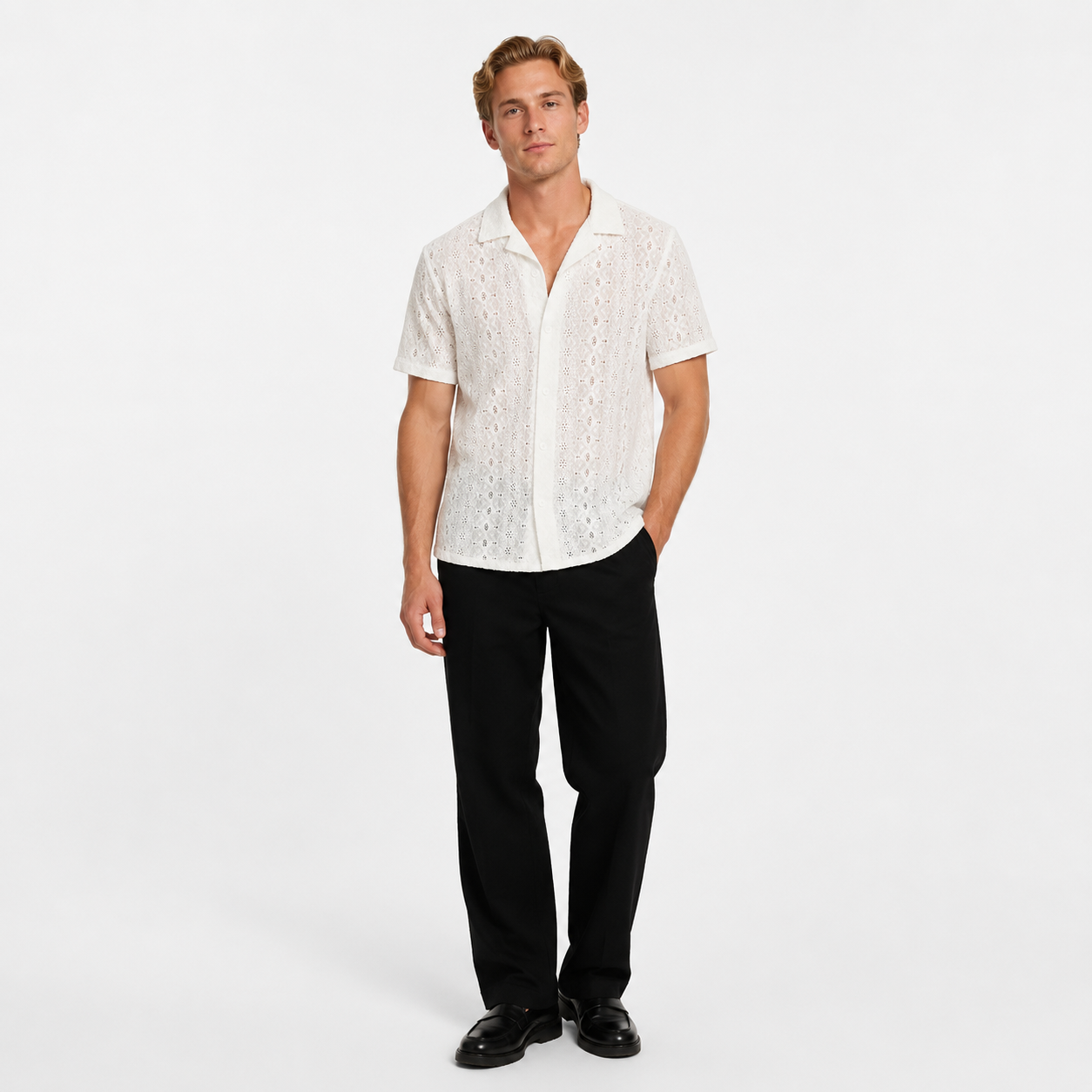 Mesh Skjorte til Herre – Transparent Kortermet Streetwear Sommertopp – Hvit