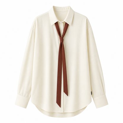 Oversized Bluse til Dame – Knytekrage &amp; Elegant Løs Passform