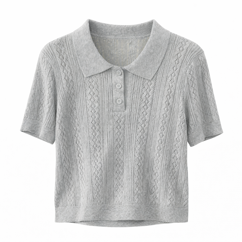 Strikket Topp med Hulldetaljer – Elegant Koreansk Inspirert Sommertopp til Dame