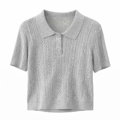 Strikket Topp med Hulldetaljer – Elegant Koreansk Inspirert Sommertopp til Dame