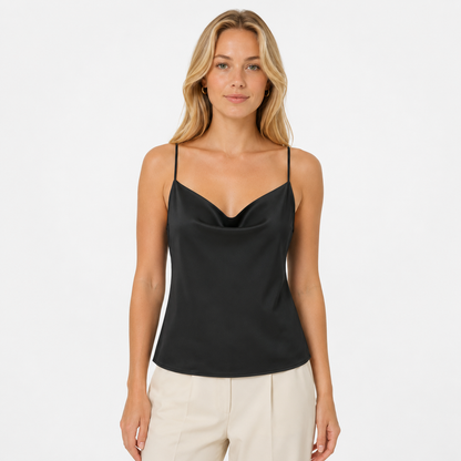 Hvit Satin Camitopp til Dame – Silkemyk Sommer Singlet med Stropper