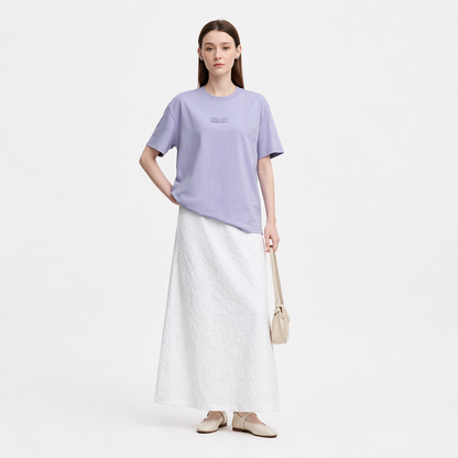Bomulls T-skjorte til Dame – Løs Passform med Drop Shoulder &amp; Diskré Print