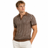 Strikket Polo for Herre med Striper – Kortermet V-hals Business Casual – Aprikos