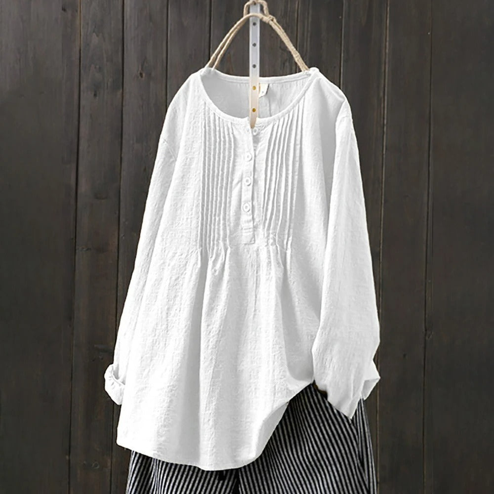 Løs vintage langermet bluse for kvinner
