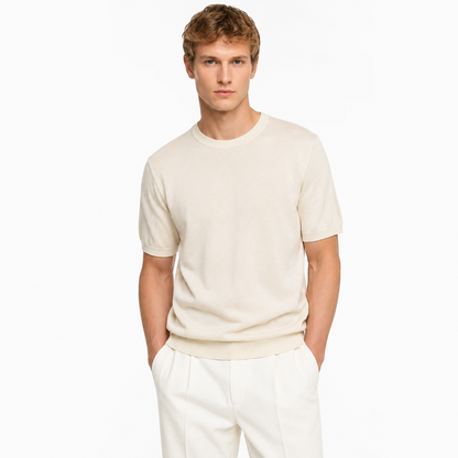 Strikket T-skjorte til Herre – Rund Hals i Ullblanding for Business Casual Stil