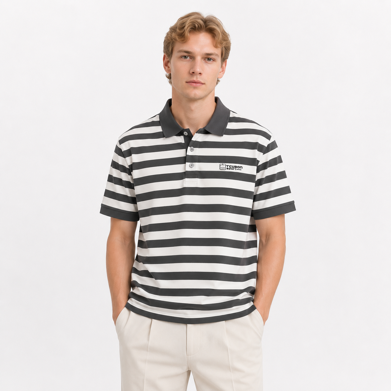 Stripet Polo til Herre – Kortermet Business Casual Pikéskjorte