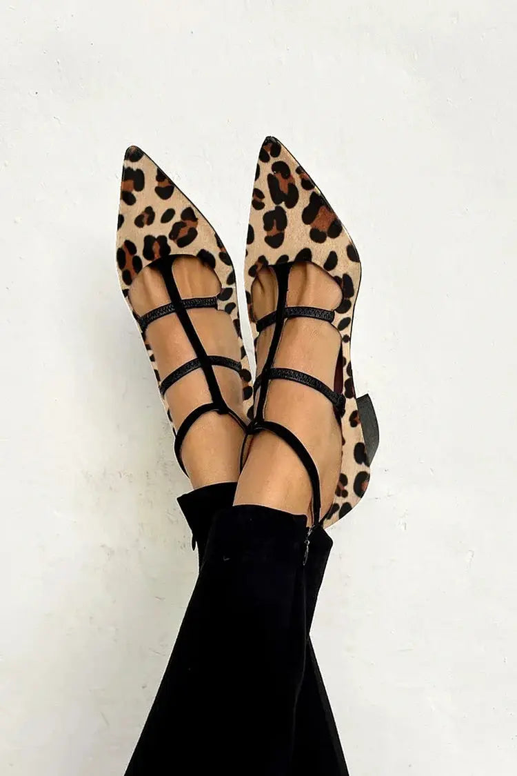 Vivienne | Ballerinahæler med leopardstropper – Khaki