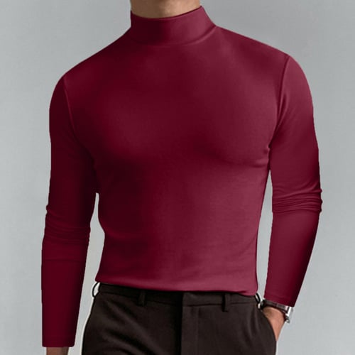 Herre T-skjorte med stående krage, slim fit og lange ermer