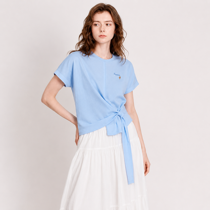 Asymmetrisk Wrap Topp til Dame – Langermet Sommertopp med Sjøstjerneprint