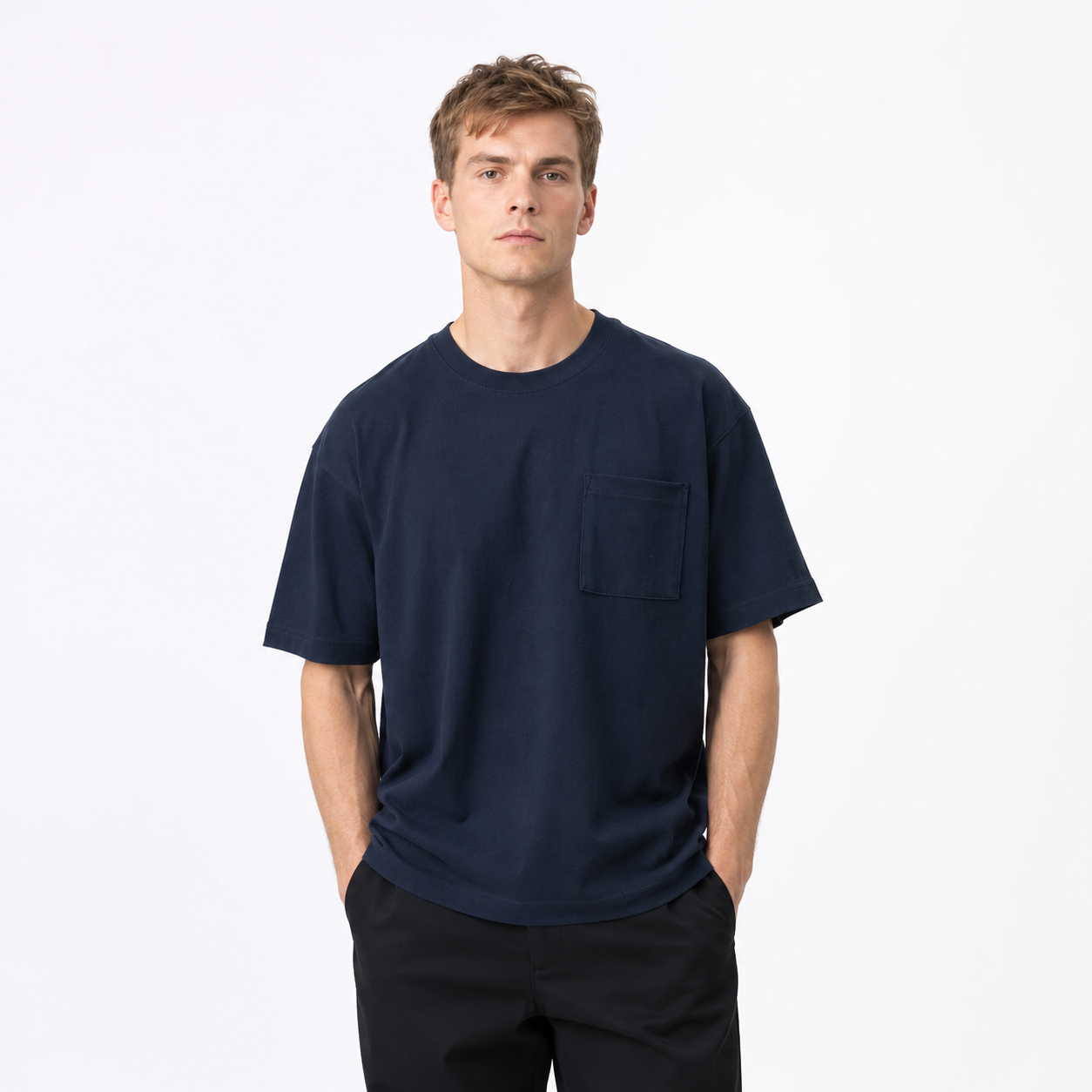 Heavyweight T-skjorte i Bomull – Vintage Unisex Sommerstil 320gsm – Marineblå