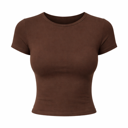 Kort Crop Topp til Dame – Tettsittende T-skjorte i Y2K Stil