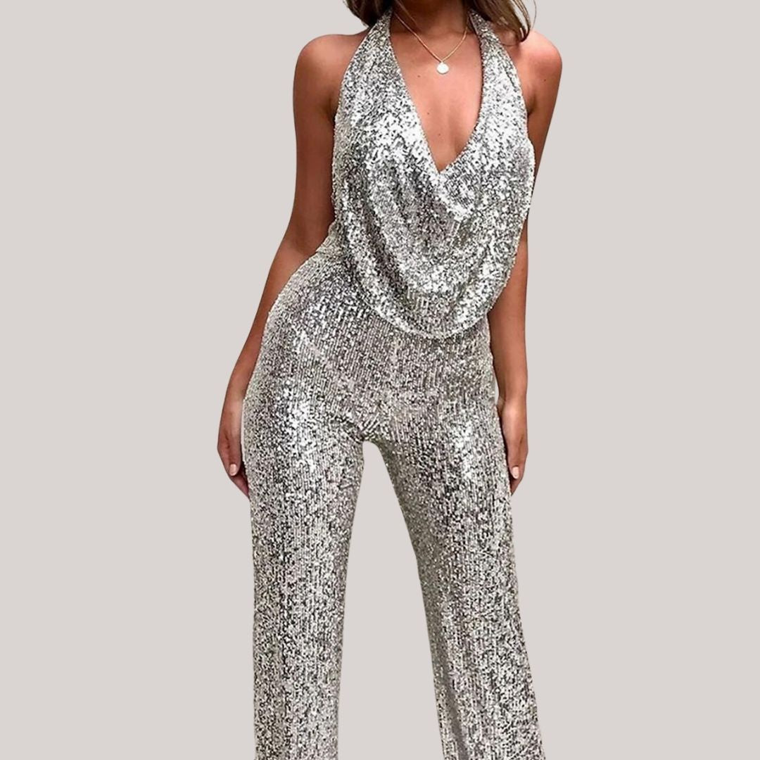 Elegant glitterjumpsuit med utringning