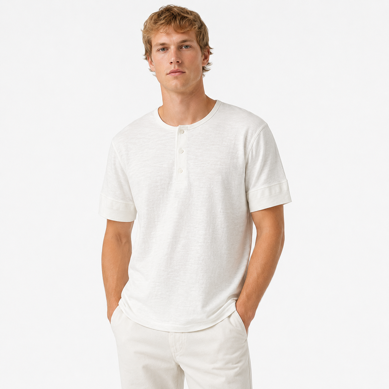 Loopwheel Henley T-skjorte til Herre – 300g Slub Bomull Vintage Stil