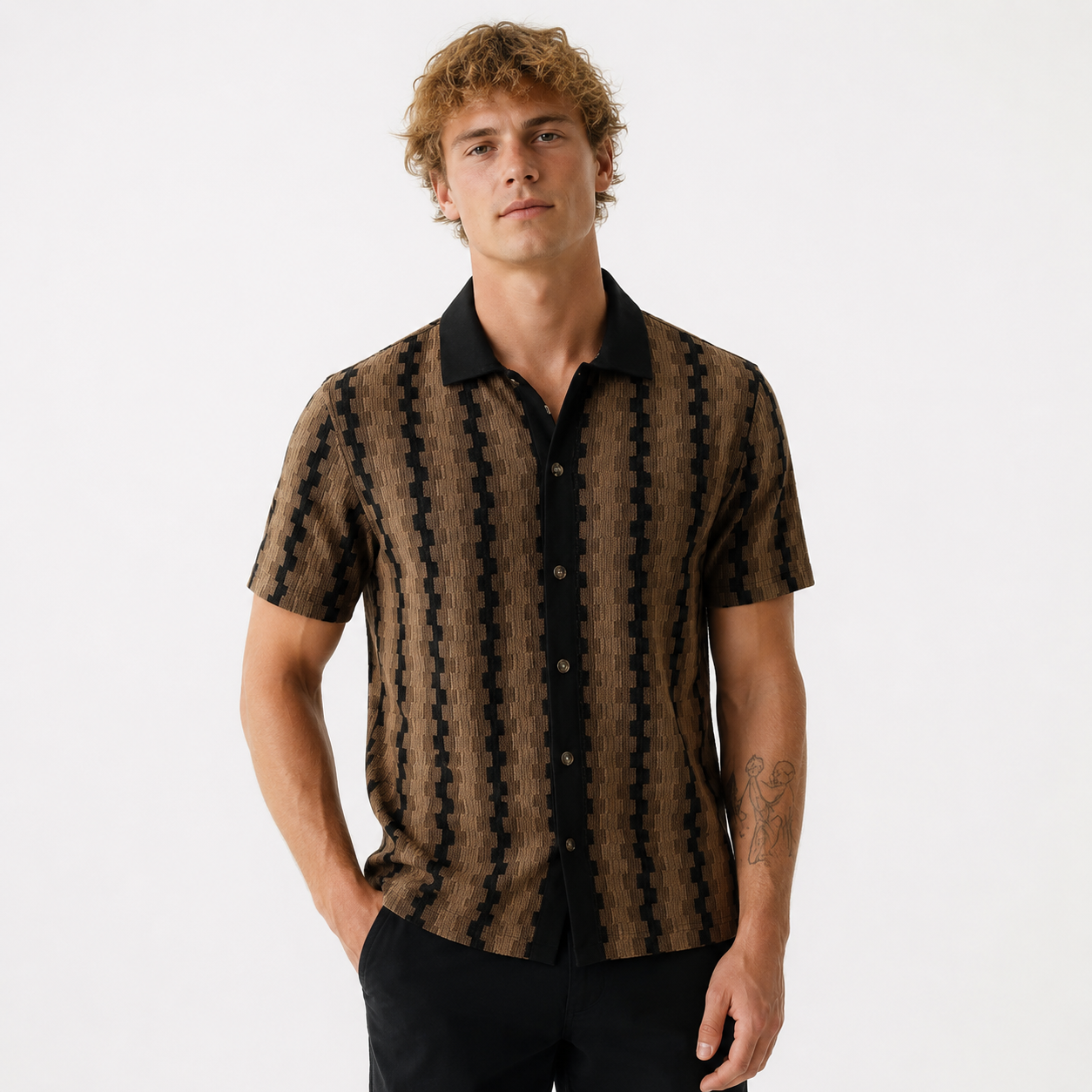 Rutete Strikket Skjorte til Herre – Vintage Kortermet Knit Cardigan