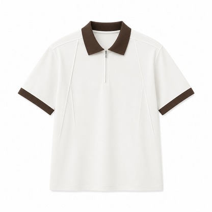 Half-Zip Polo til Herre – Kortermet Pikéskjorte med Kontrastkrage