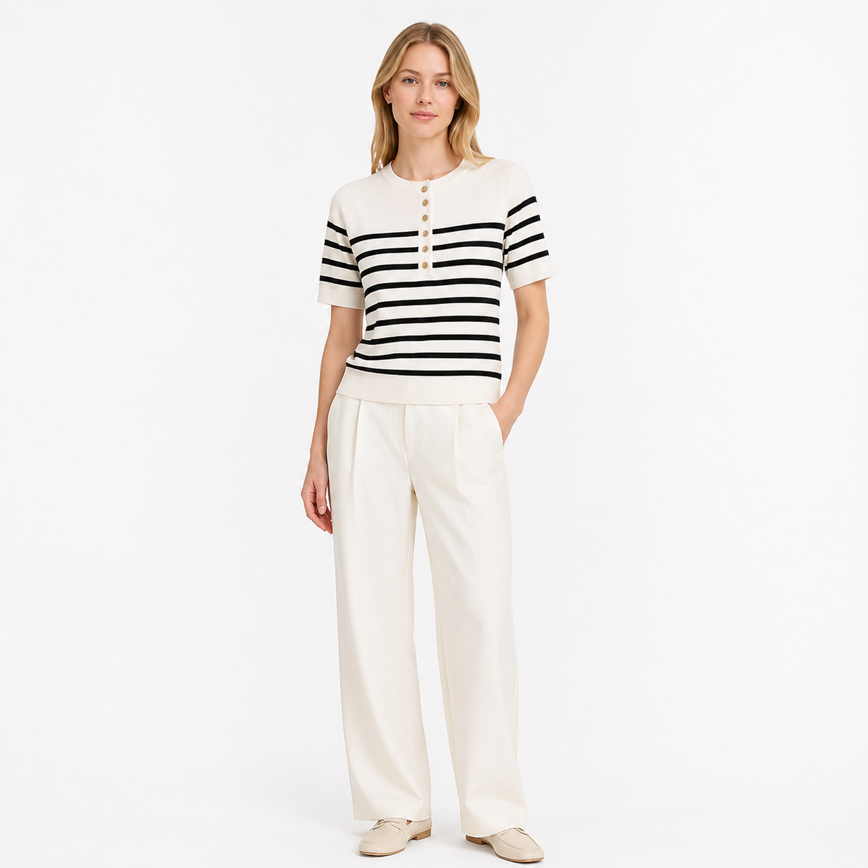 Stripet Bomulls T-skjorte til Dame – 100% Bomull &amp; Løs Sommerstil