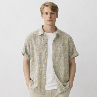 Rutete Kortermet Skjorte til Herre – Slim Fit Koreansk Sommerstil – 740 Qing Grå