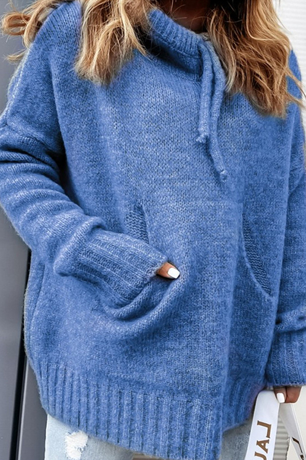 Casual og stilig klassisk ensfarget hettegenser med snøring og lommer