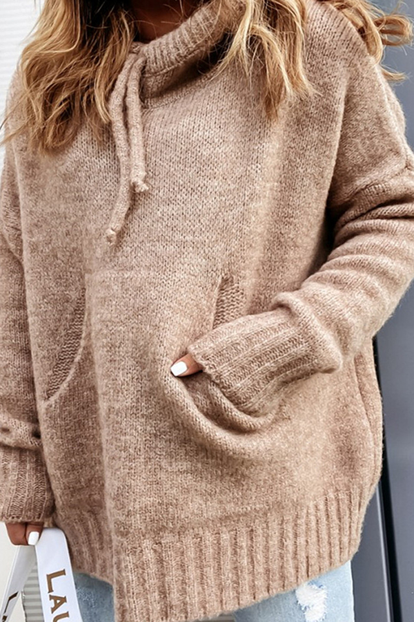 Casual og stilig klassisk ensfarget hettegenser med snøring og lommer
