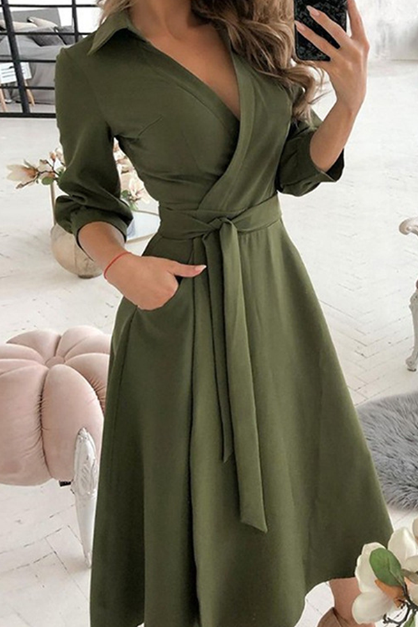 Mote Elegant Print Solid Patchwork Frenulum V Neck A Line Kjoler