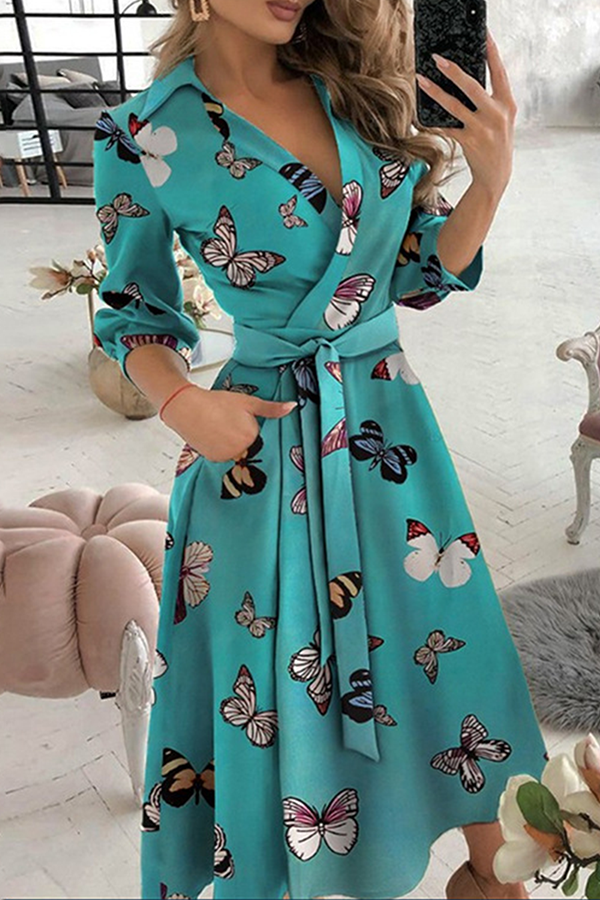 Mote Elegant Print Solid Patchwork Frenulum V Neck A Line Kjoler
