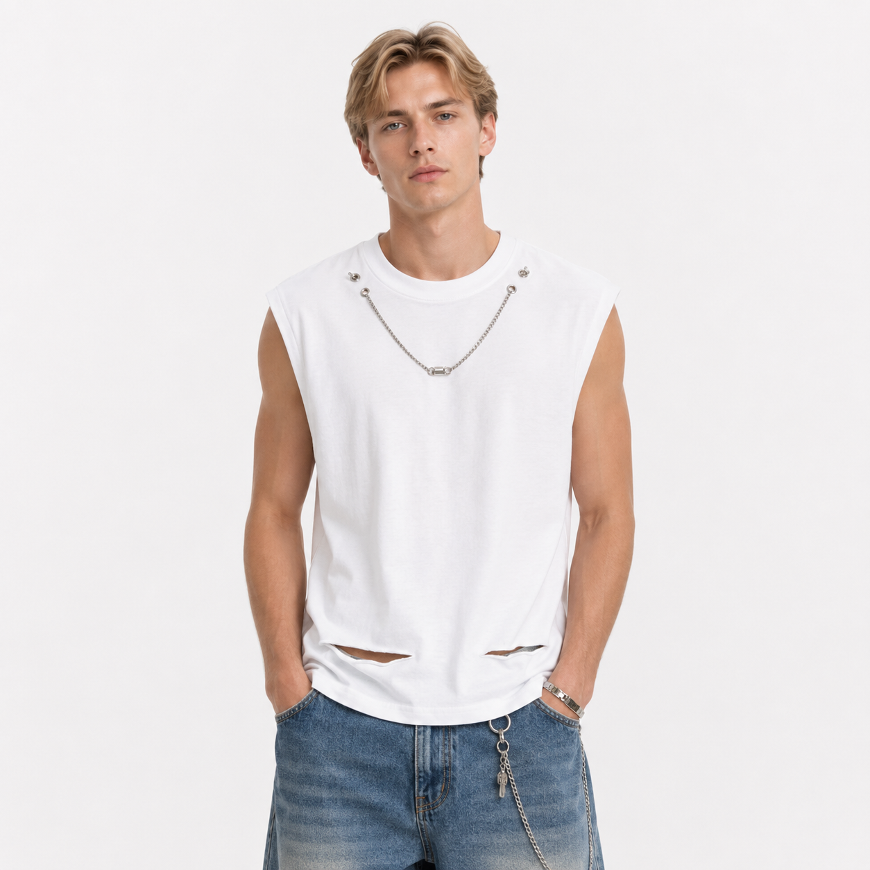 Ermeløs Singlet til Herre | Vintage-Inspirert Tank Topp med Avslappet Passform – Hvit