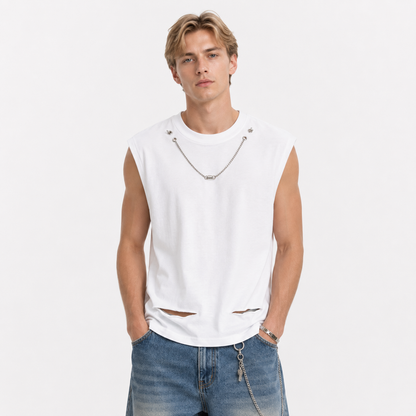 Ermeløs Singlet til Herre | Vintage-Inspirert Tank Topp med Avslappet Passform – Hvit