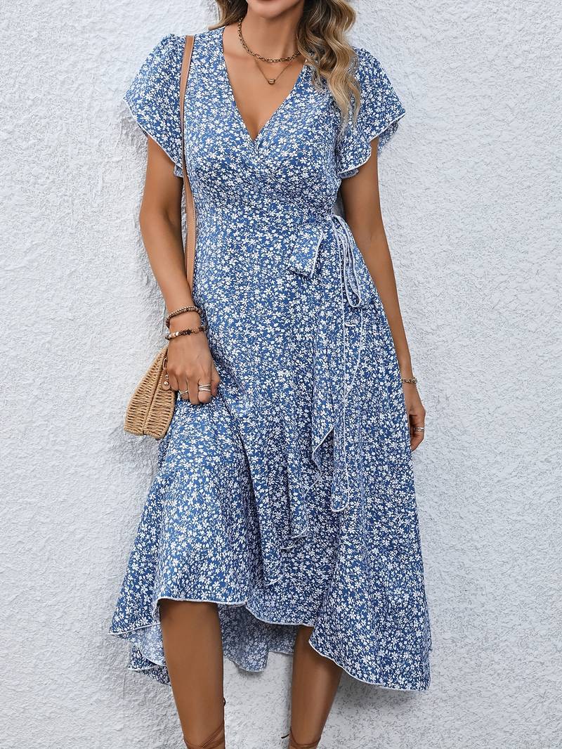 Blomstret slå-om-kjole med peplum