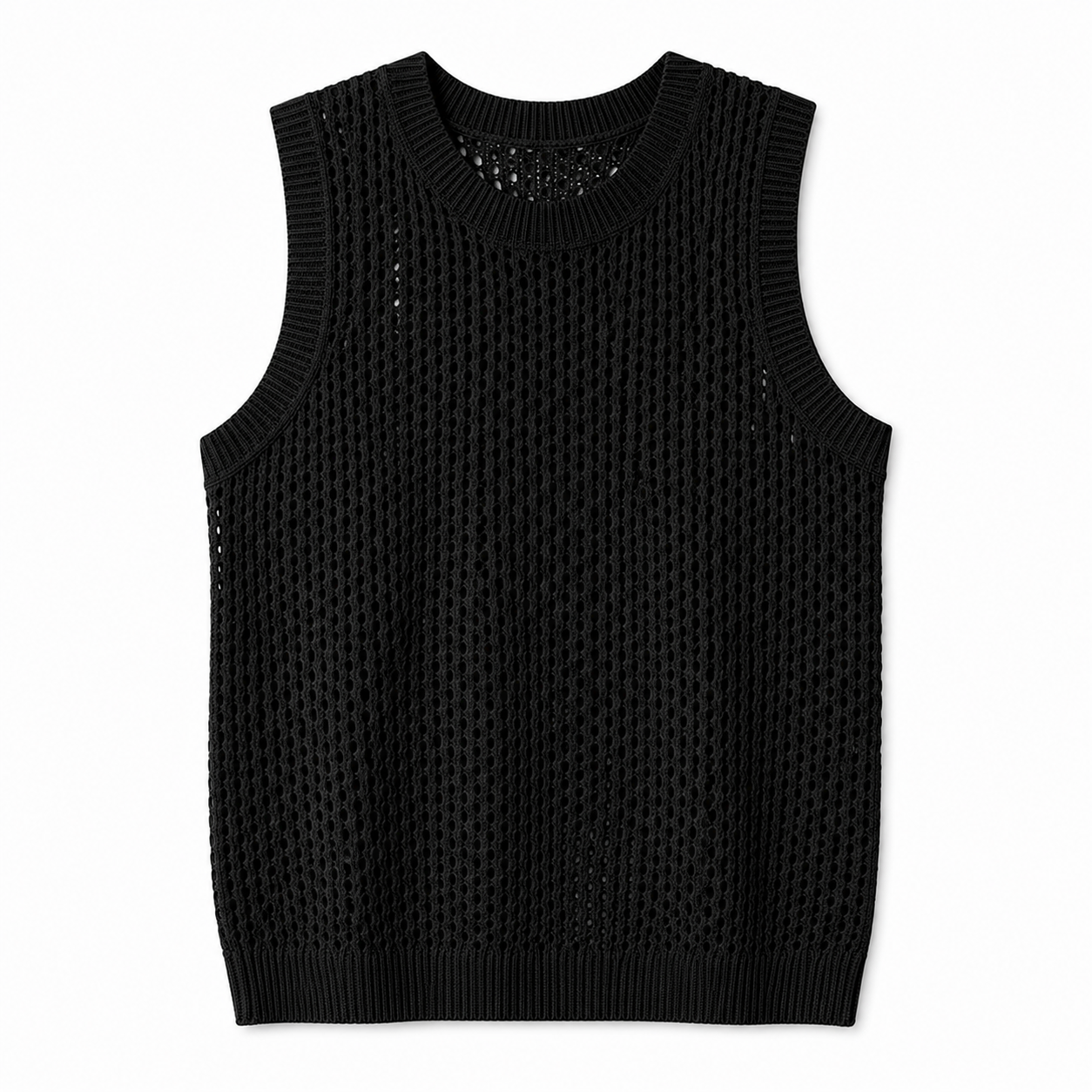 Mesh Strikket Tanktopp til Herre – Ermeløs Oversized Topp
