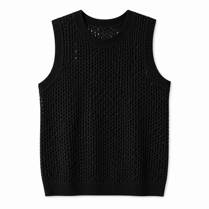 Mesh Strikket Tanktopp til Herre – Ermeløs Oversized Topp