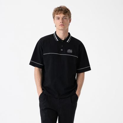 Polo T-skjorte til Herre – Brodert Streetwear &amp; Løs Passform – Svart