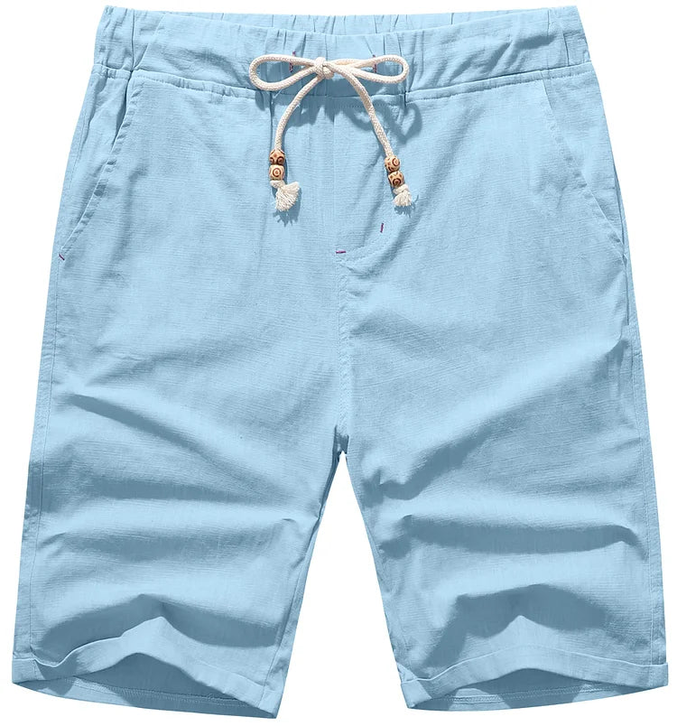 Strandshorts i lin med snøring for menn