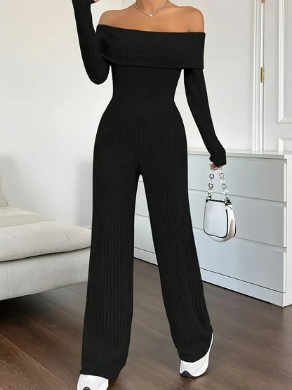 Ribbestrikket jumpsuit uten skuldre