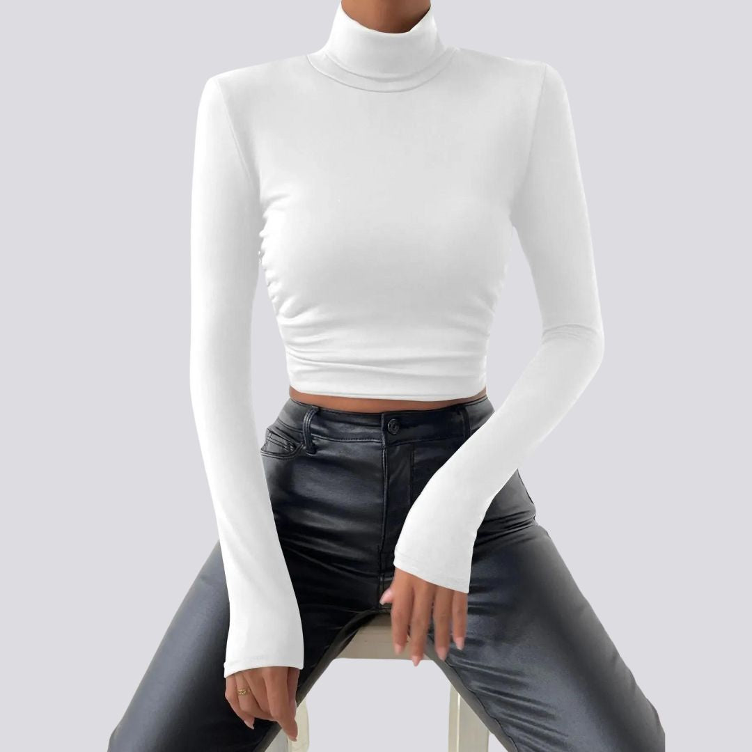 Elegant langermet crop top med rullekrage