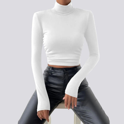 Elegant langermet crop top med rullekrage