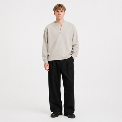 Langermet Henley T-skjorte til Herre – Fake Two-Piece &amp; Japansk Minimalistisk Stil