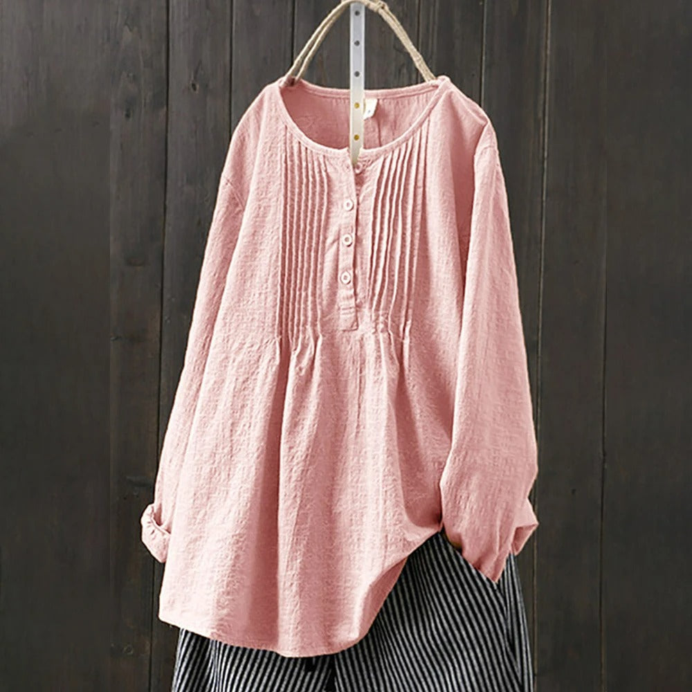 Løs vintage langermet bluse for kvinner