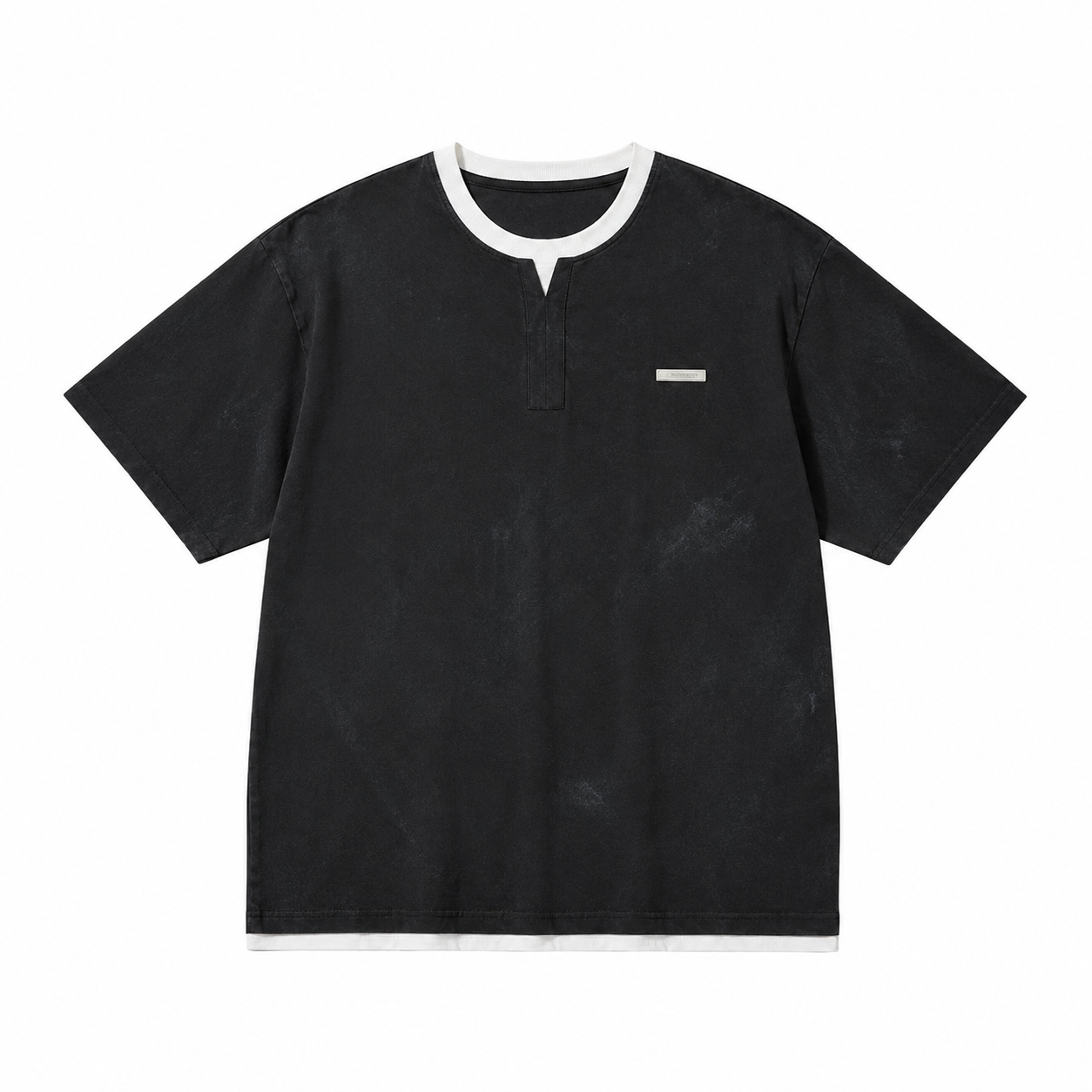 Heavyweight Henley T-skjorte med Lag-på-lag Design for Herre – Kortermet Bomullsblanding