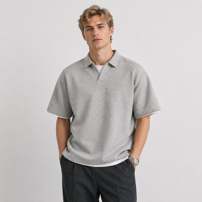 Polo T-skjorte til Herre – Retro Kortermet Topp med Lag-på-Lag Effekt