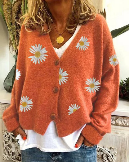 Enkelbrystet, blomstret cardigan