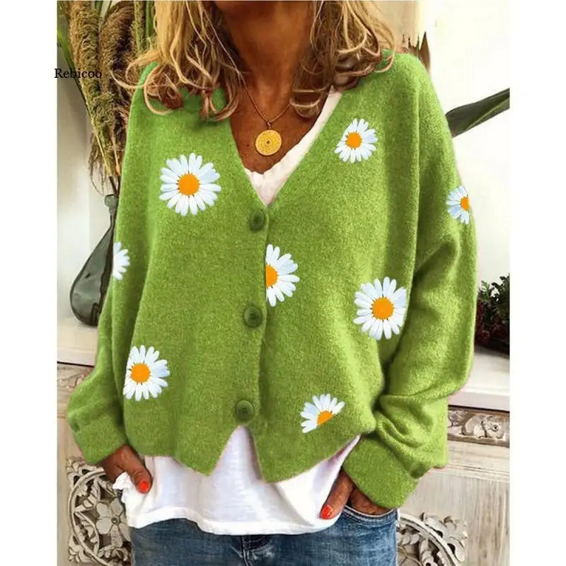 Enkelbrystet, blomstret cardigan