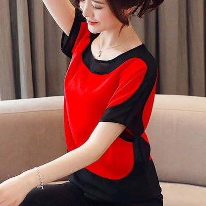 Chiffonbluse med korte ermer